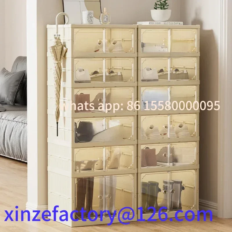 กล่องรองเท้าพับได้หลายชั้นที่ปรับแต่งได้กันฝุ่นที่เก็บรองเท้าผ้าใบพลาสติกหนา