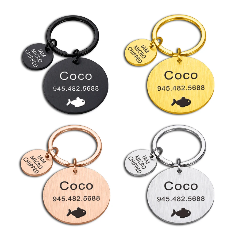 Custom Dog ID Tag Keychain Personalized Carved Pet Name Number Keychain Nameplate Anti-loss Pendant Jewelry Accessories