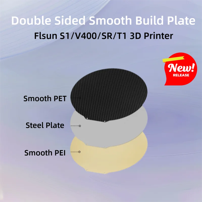 

Гладкая пластина PEI PET для Flsun S1/V400/T1/SR/Q5, двухсторонняя гладкая гибкая пружинная стальная пластина диаметром 330/309/270/215 мм