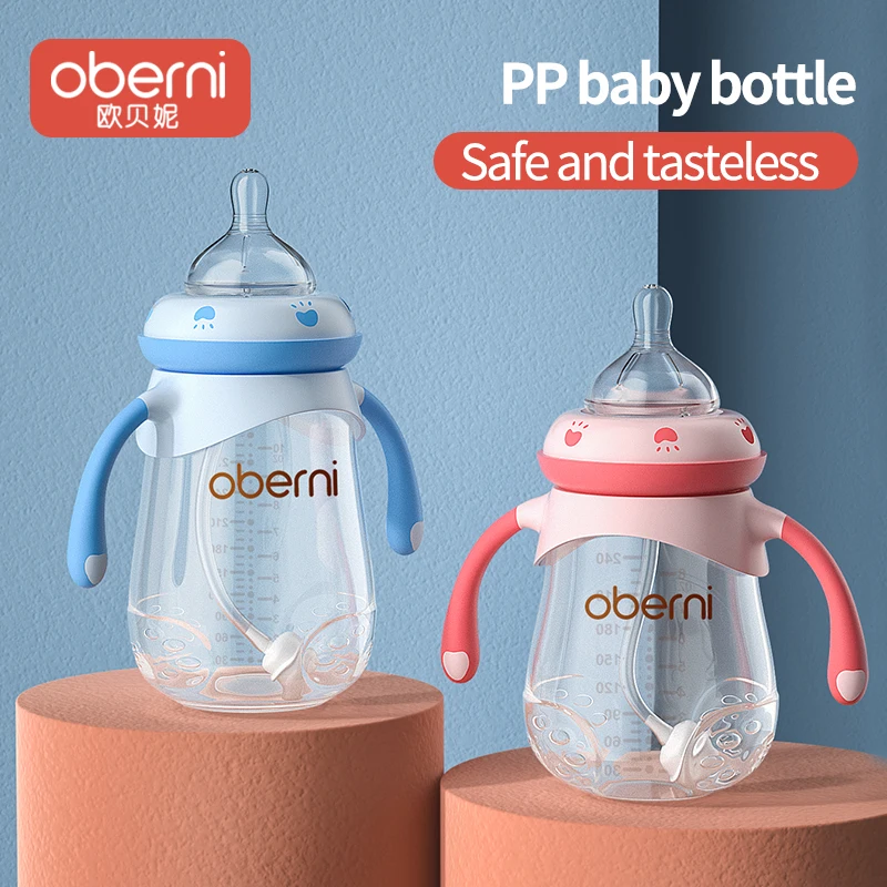 Oberni PP Material Anti drop Anti bloating Handle Nursing Bottle 240ml 300ml Bpa Free Baby Milk feeding bottle