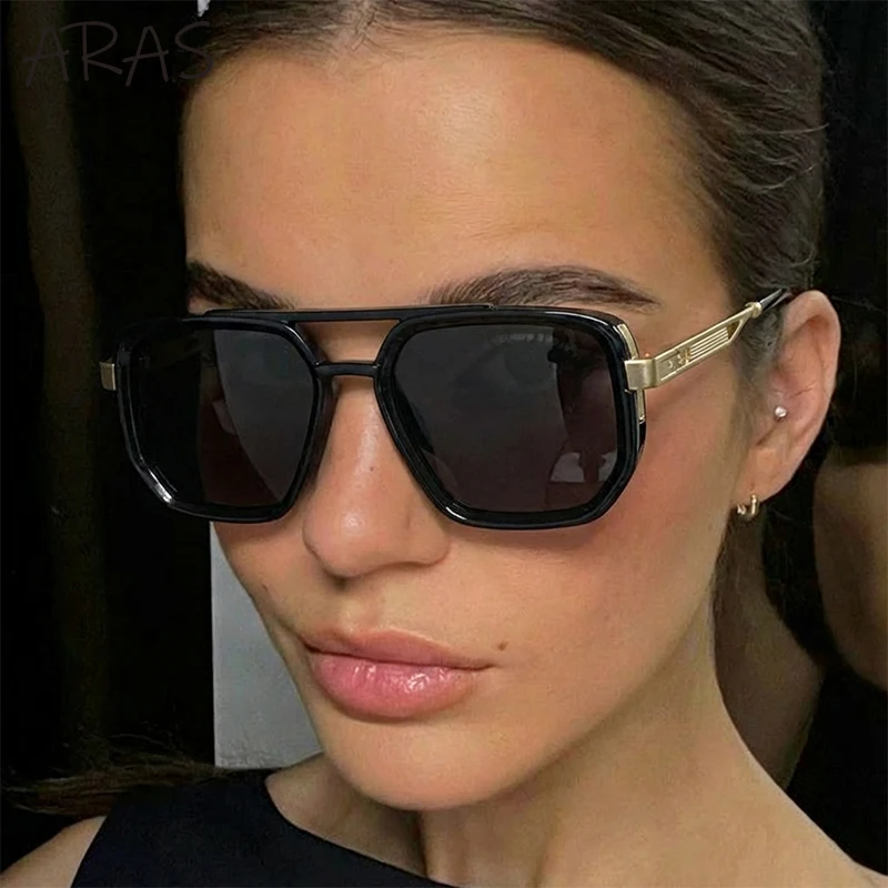 

Oversized Polarized Sunglasses Women 2026 Vintage Double Bridge Square Black Gold Driving Sun Glasses Luxury Designer Eyewear