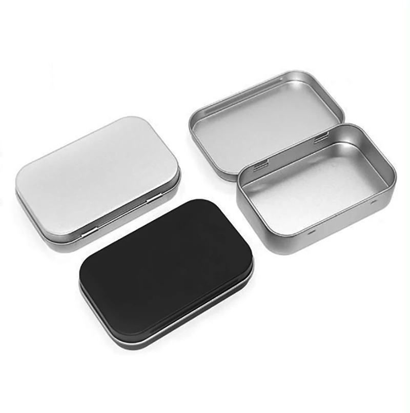 Rectangular Empty Mini Tin Box Square Candy Box Simple Tinplate Storage Box Pill Cases Bins Jar Hinged Containers Organizer