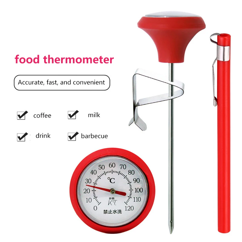 Probe Thermometer Kitchen Tools Cooking Temperature Meter 0~120℃ Milk Coffee Food Meat Gauge Stainless Steel