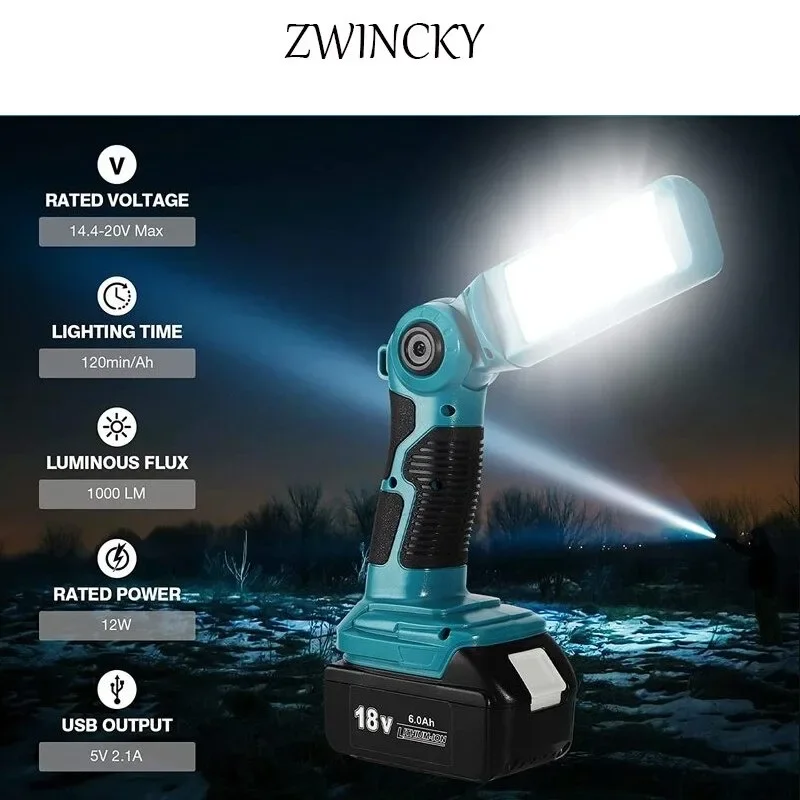 12w 14.4V-18V LED Flashlight Outdoors Spotlight WorkLight for Makita BL1430 BL1830 Lithium Battery USB Outdoor Lighting with USB