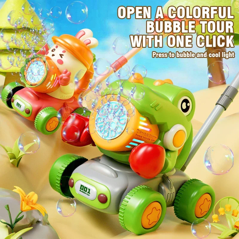 2026 Cute Bubble Machine Light Up Hand-Pushed Electric Dinosaur Rabbit Dog Bubble Guns Bubble Soap Blower For Kids Outdoor Toys view 4