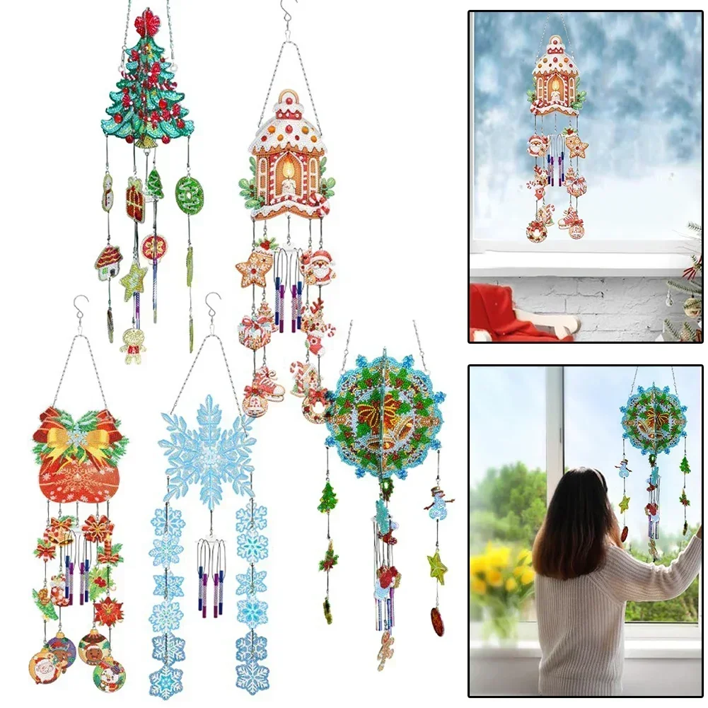 Diamond Art Painting Wind Chime DIY Kit - 5D Diamond Art Wind Chime Christmas Pendant Bird For Garden Window Decor