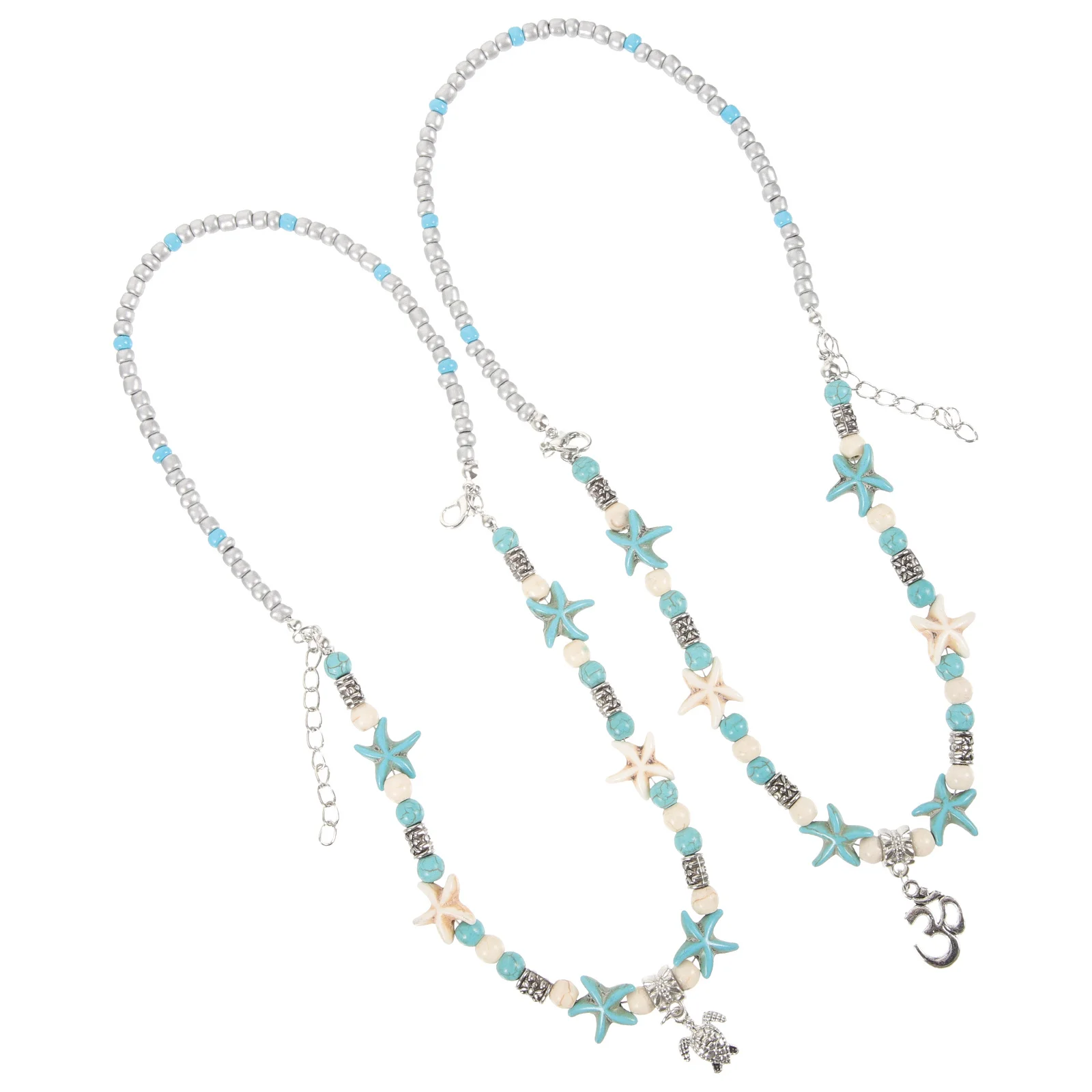 

2pcs Adjustable Ankle Chains For Women Beach Anklet Jewelry Decoration Accessory Alloy Metal Anklets Ocean Chain