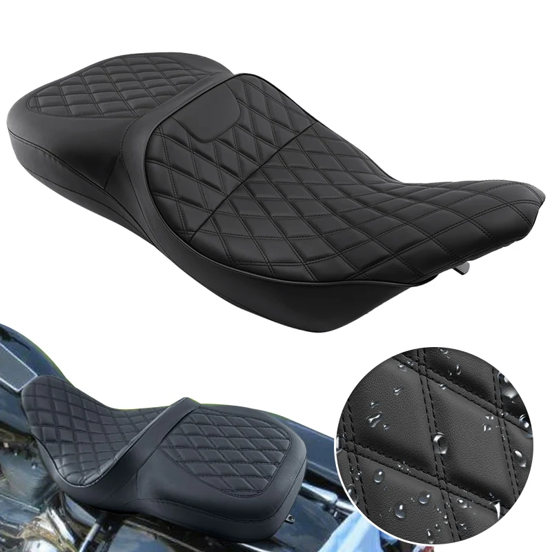 Per Harley Touring Electra Glide Classic 1997-2007 Moto Nero Two-Up Cuscini per sedili anteriori posteriori Sedile passeggero conducente
