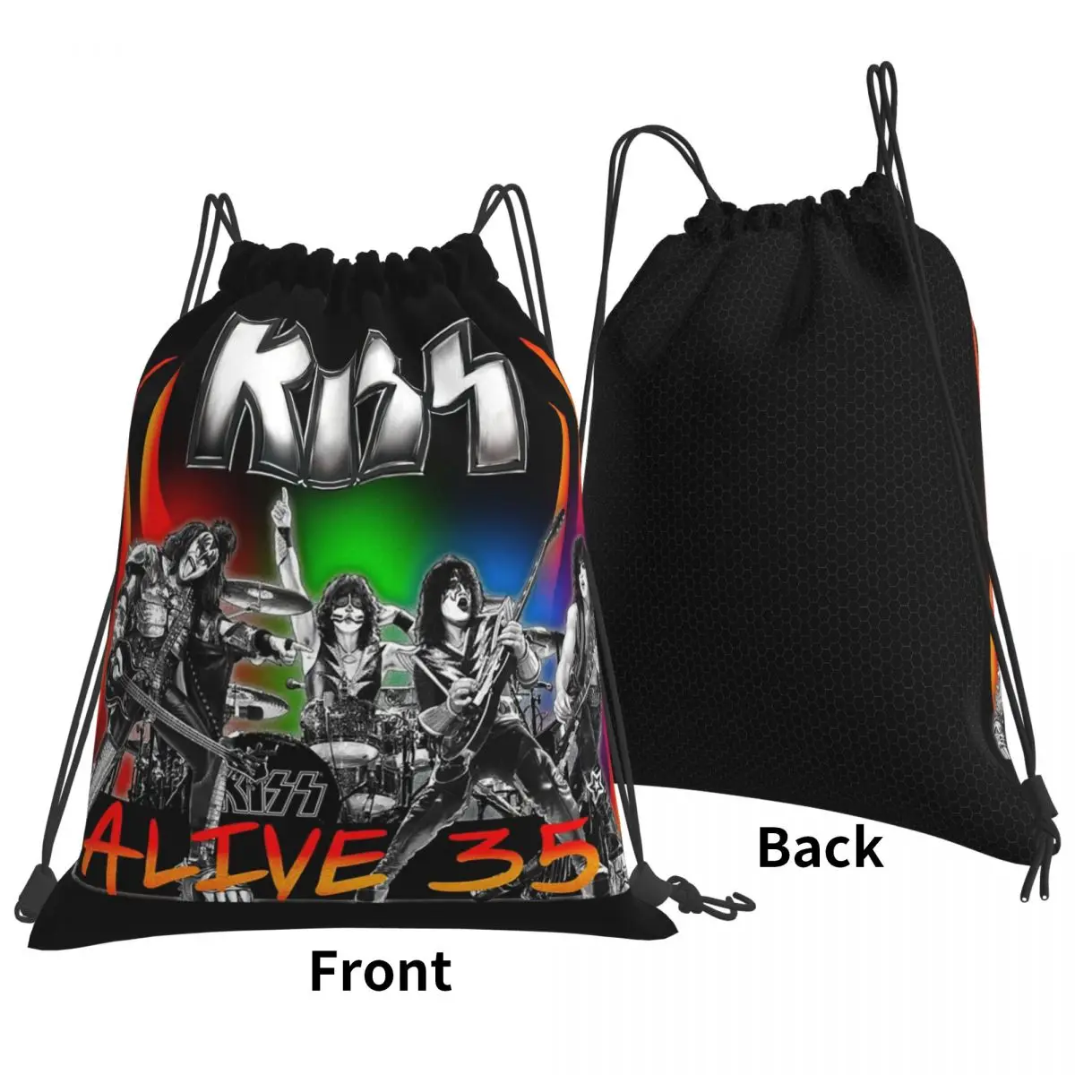 Heavy Metal Rock Music Band Kiss Backpacks Fashion Drawstring Bundle Pocket Sports Bag Book Bags for Travel Students