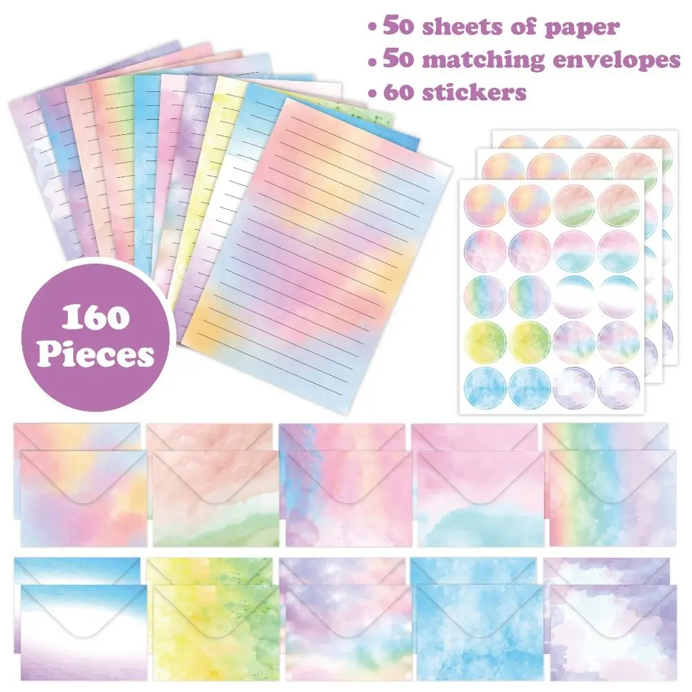 

160pcs Watercolor Letter Paper and Envelope Set DIY Postcards Invitation Card Stationery Writing Paper Vintage Artistic Design