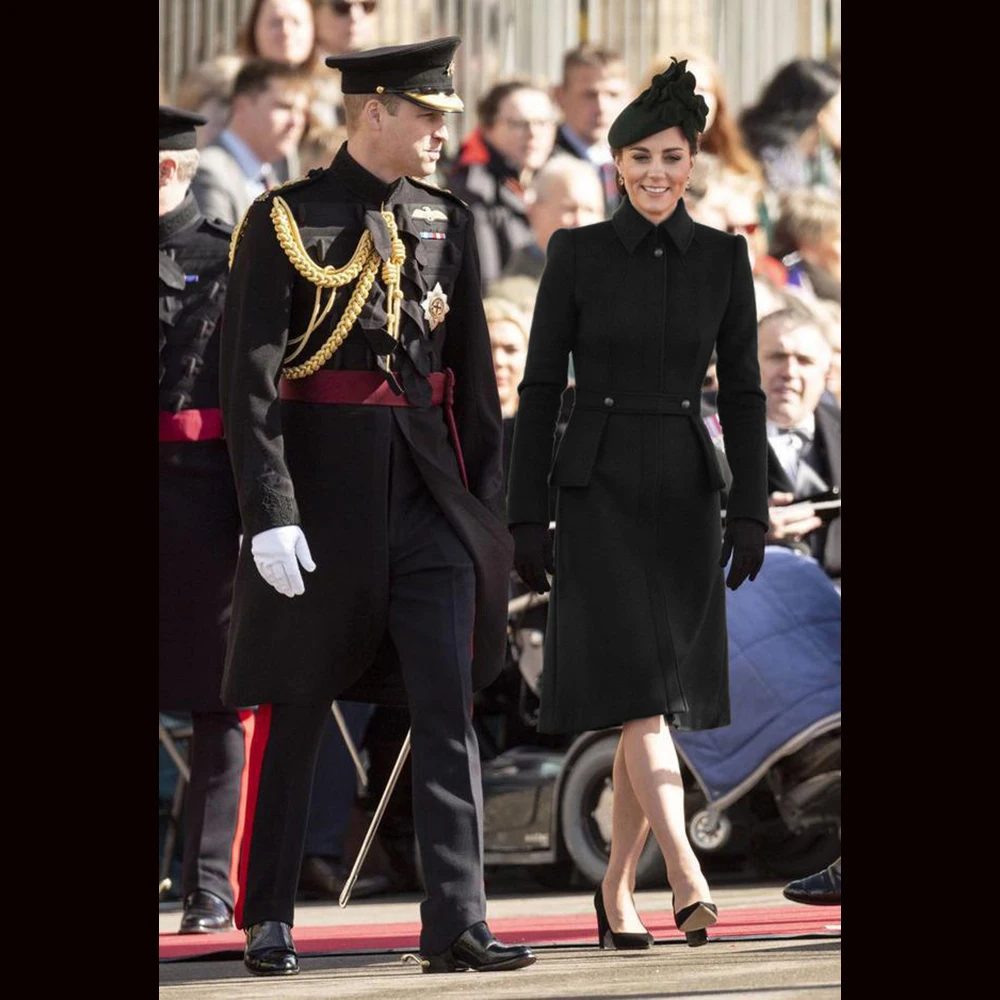 خريف شتاء جديد الأميرة كيت ميدلتون معطف فستان طويل الأكمام خندق معطف المرأة مكتب سيدة فساتين خمر