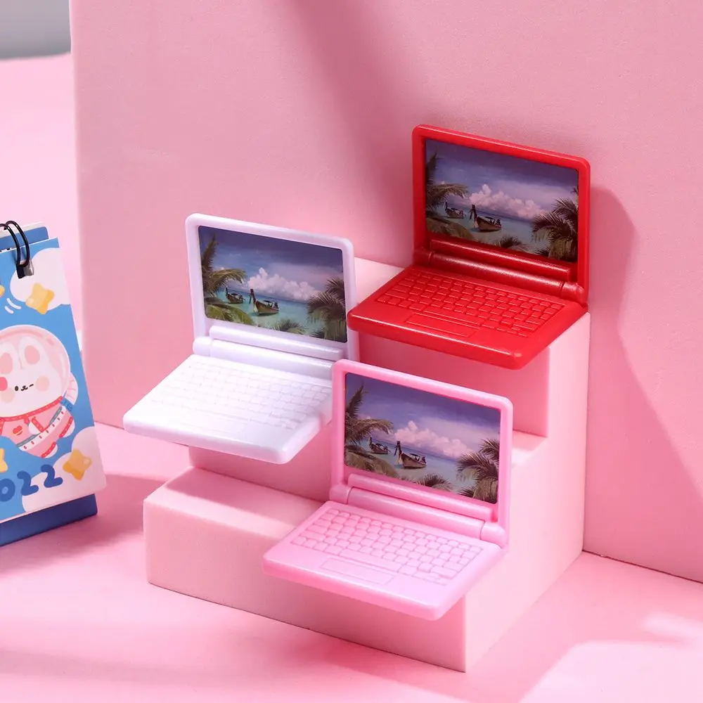 Colorful Imitation Collapsible Laptop For Dolls Mini Plastic Computer Doll House Accessories For Office Toys Folded Notebook