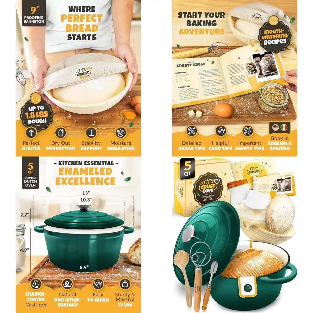 

Enameled Cast Iron Bread Oven with Lid, Banneton, Lame for Sourdough Bread Baking Supplies