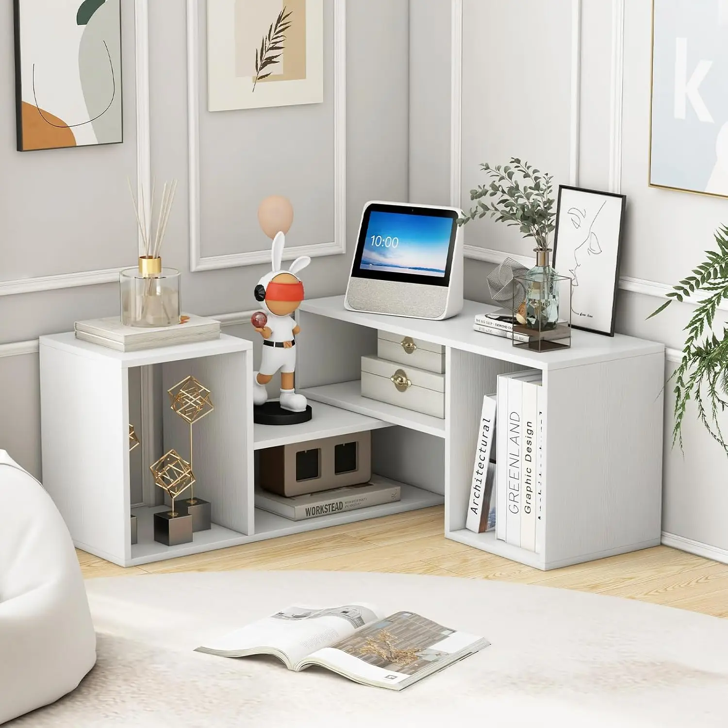 Modern TV Stand Entertainment Center Storage Cubes Bookcase Open Shelf Living Room Bedroom White, Customized