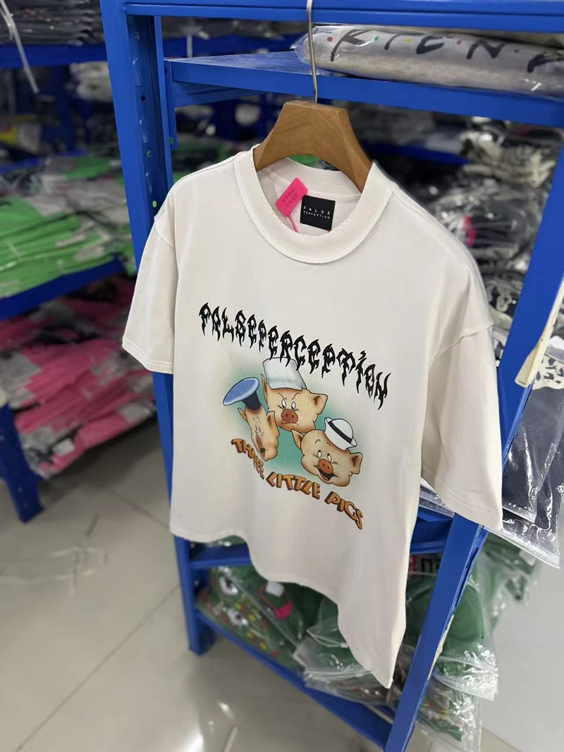 Fun Style False Perception Pig Pattern Print Oversized T Shirt Street Fashion High Quality Unisex Summer Short Sleeve