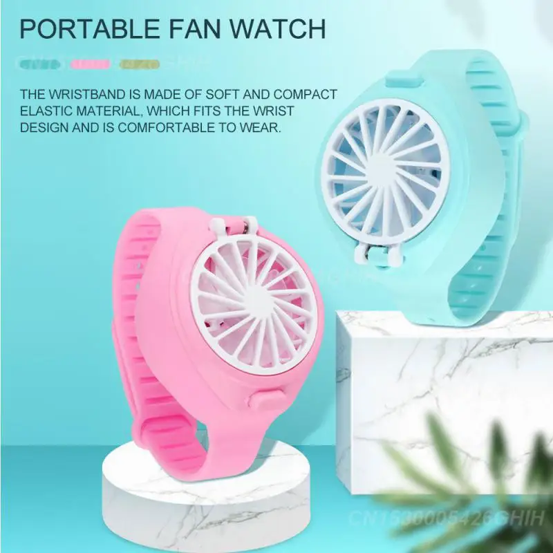 Watch Shape Fan Portable Wrist Strap Mini Watch Hand Held Fan USB Charging Small Rechargeable Fans Kid’s Festival Birthday Gift