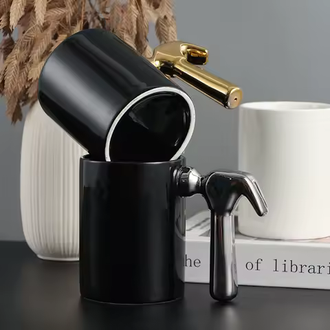 Creative Electroplated Gold and Silver Hammer Handle Ceramic Cup Funny Mugs Hardware Tools Mug Coffee Cup