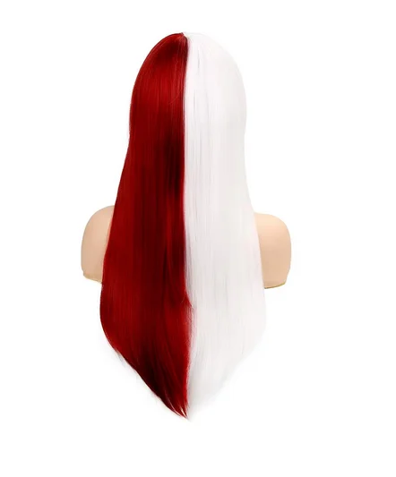 Anime My Hero Academia Wig Cosplay lurus untuk wanita Wig kostum Anime putih setengah merah untuk pesta Halloween