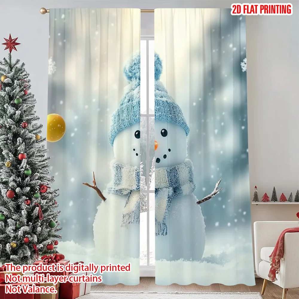 

2pcs 2D flat printing Merry Christmas Curtains Snowman Christmas 01 Polyester Without Electricity Party Decorations Use for Home