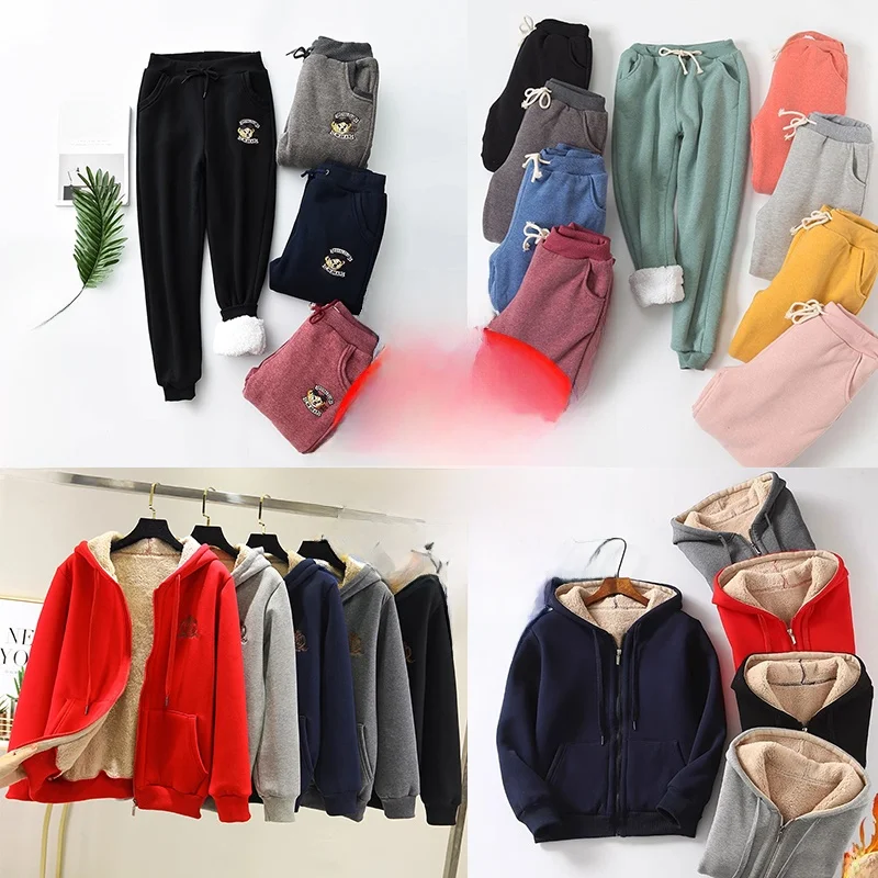 

Thiened Lamb Velvet Sports Pants Casual Hooded Cuffed Cotton Trousers Loose Fit Regular Length October Deer Brand Winter Fa...