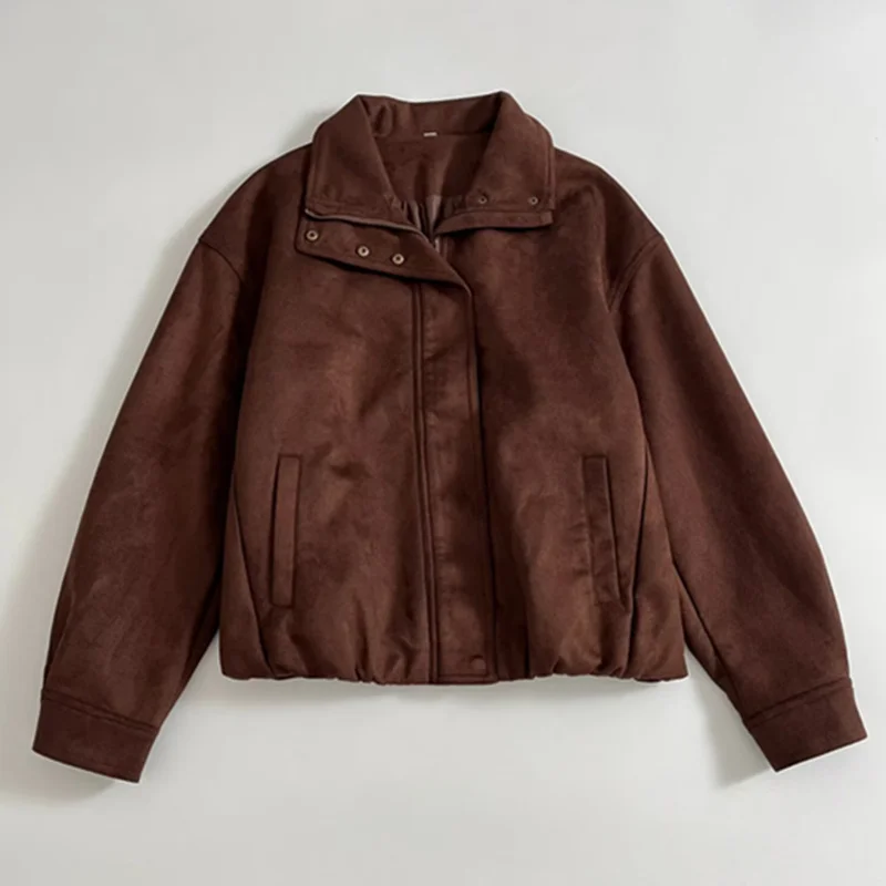 

Maxdutti американская модная женская куртка в стиле ретро, минималистичная замшевая куртка-бомбер, женские топы, женская куртка, женская одежда