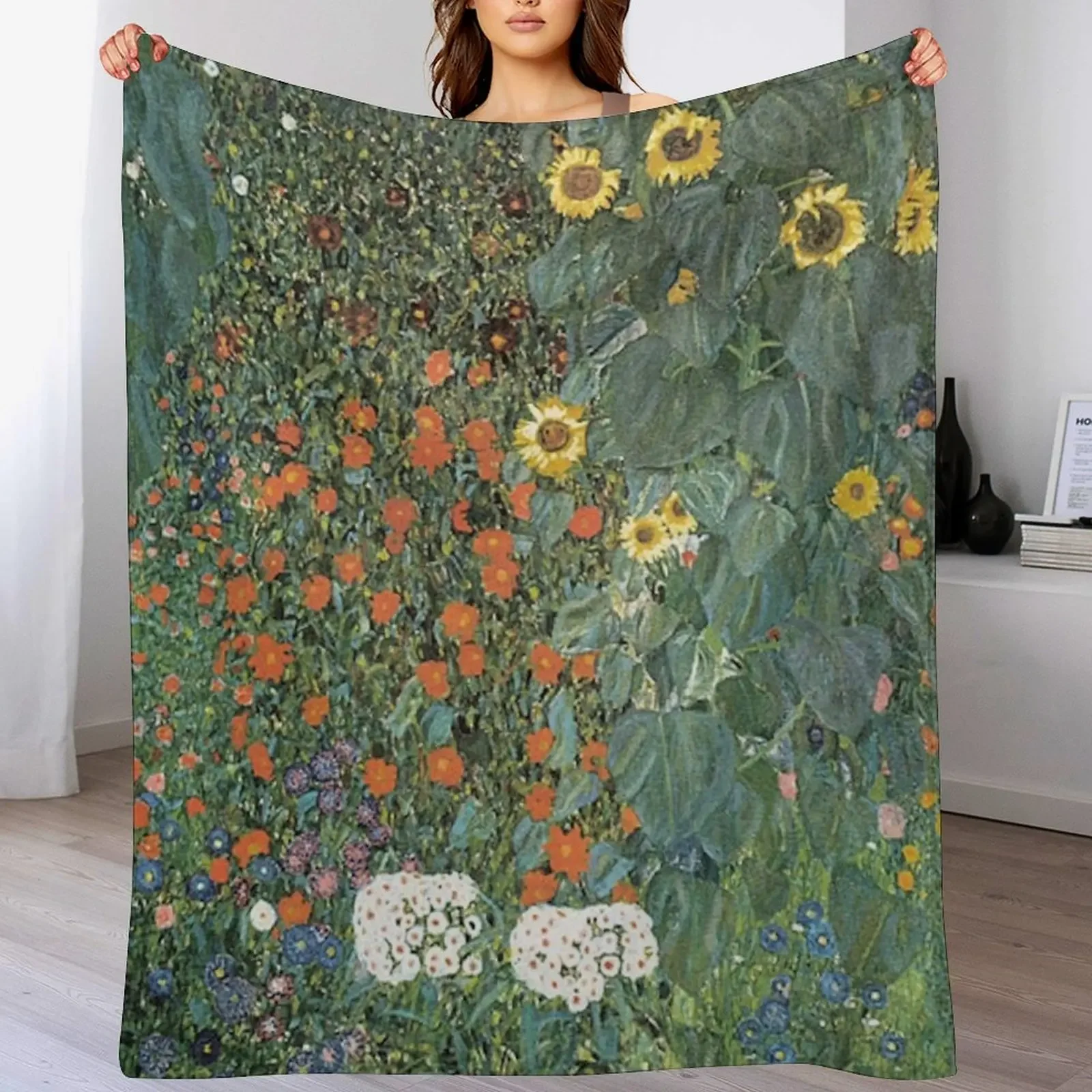 

FARM GARDEN WITH SUNFLOWERS - GUSTAV KLIMT Throw Blanket Cute Plaid Soft Personalized Gift funny gift Blankets