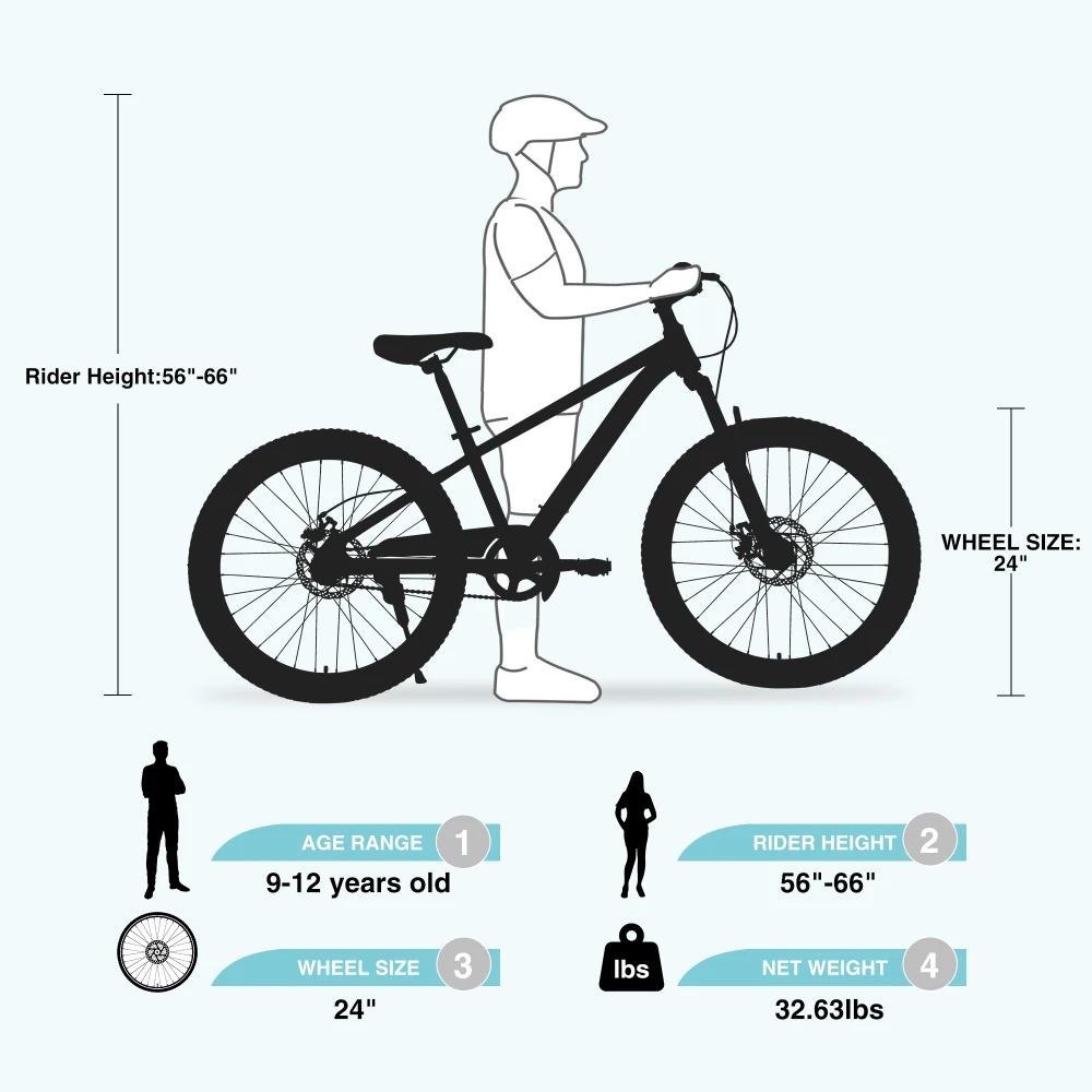 Mountain bike da 24 pollici ideale per bambini dai 9 ai 12 anni Colori multipli elegante ciclismo all'aperto avventura Robusta bicicletta MTB per bambini