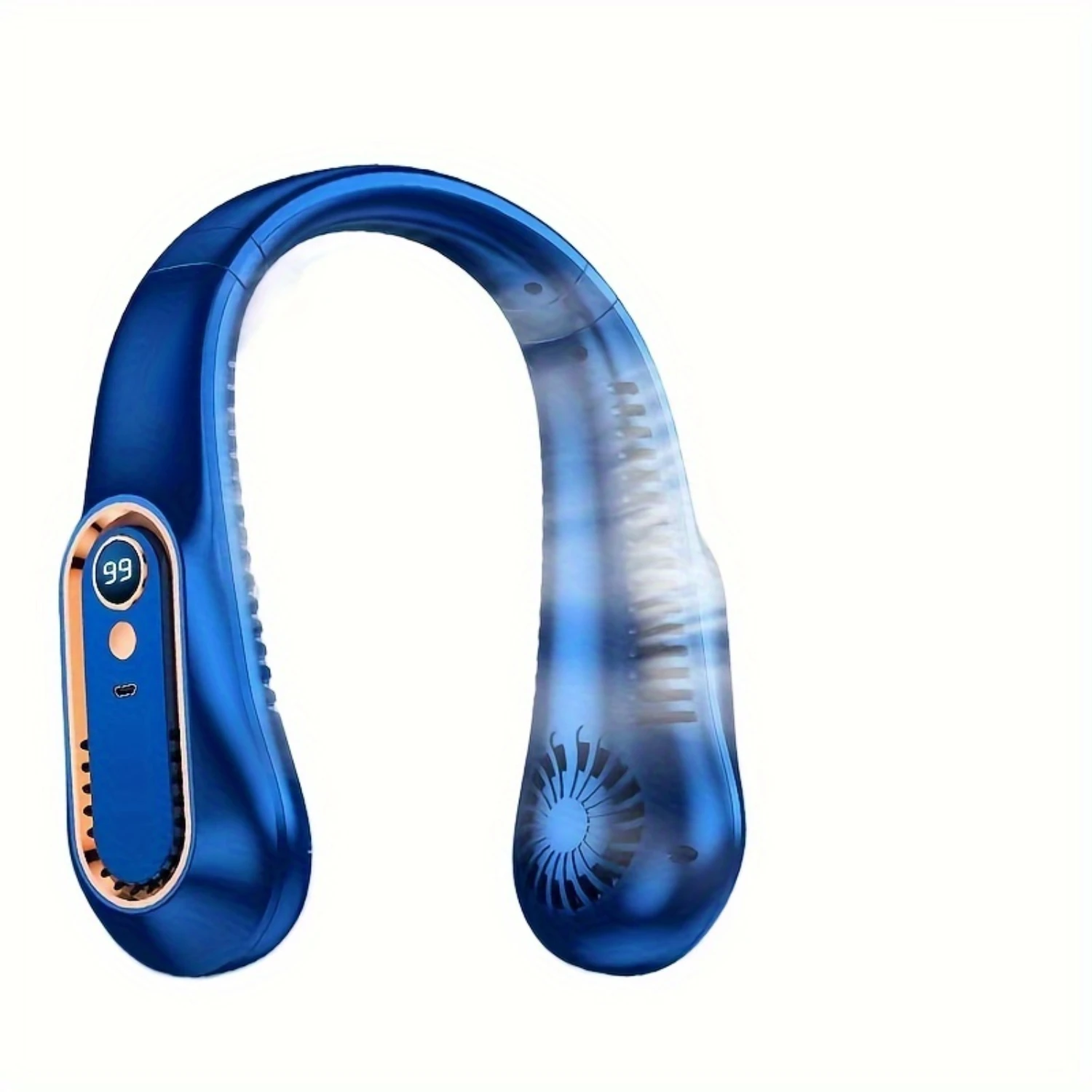 

1 шт. Портативный носимый шейный вентилятор с 5 скоростями — сверхпрочный безлопастной дизайн, цифровой дисплей, перезаряжаемая литиевая батарея, a