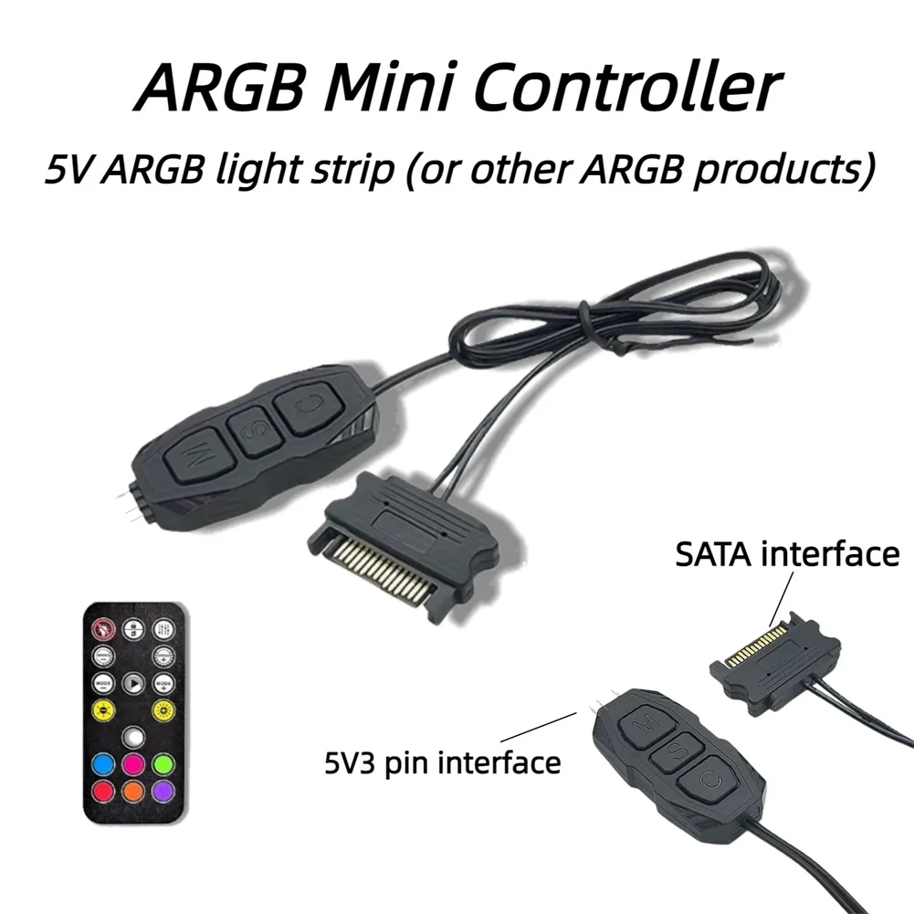 5V Addressable RGB Controller with Remote for Use with PC Case Fans LED Light Strips and Power Adapter Connected Installations