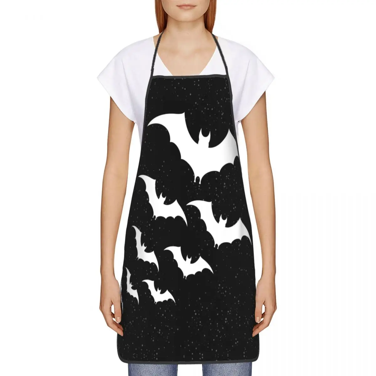 Bats In The Night Bib Apron Adult Women Men Chef Tablier Cuisine for Cooking Kitchen Halloween Goth Occult Witch Gardening