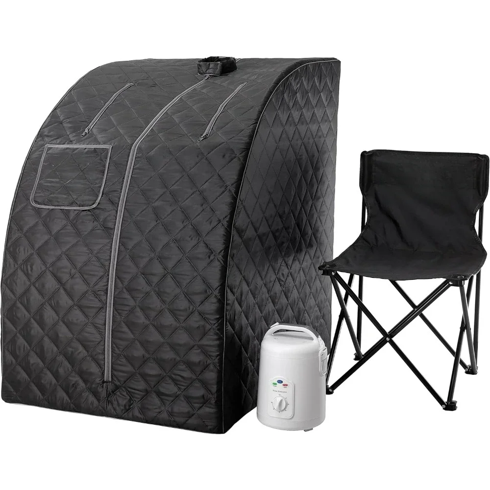 Spa de sauna à vapeur personnel portable léger, minuterie de 60 minutes, générateur de vapeur de 800 W, chaise incluse, structure noire