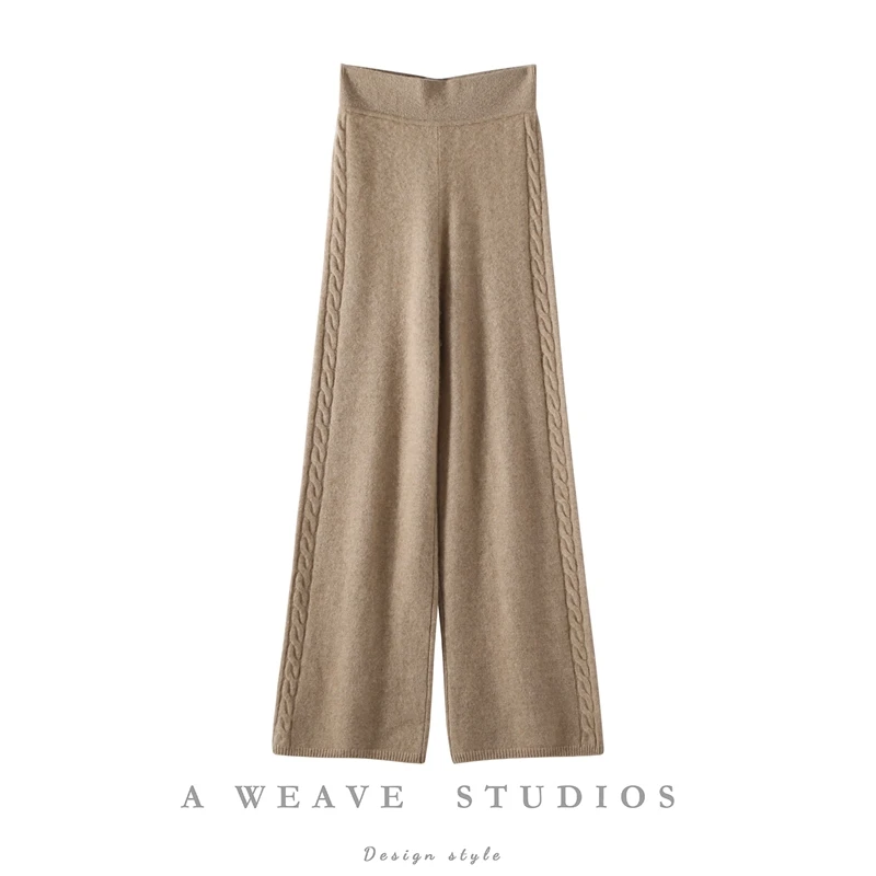 

Women's 100% Cashmere Pants Straight Pants Autumn Winter Twist Flower Thickness Simple Casual Style Cashmere Knitted Trousers