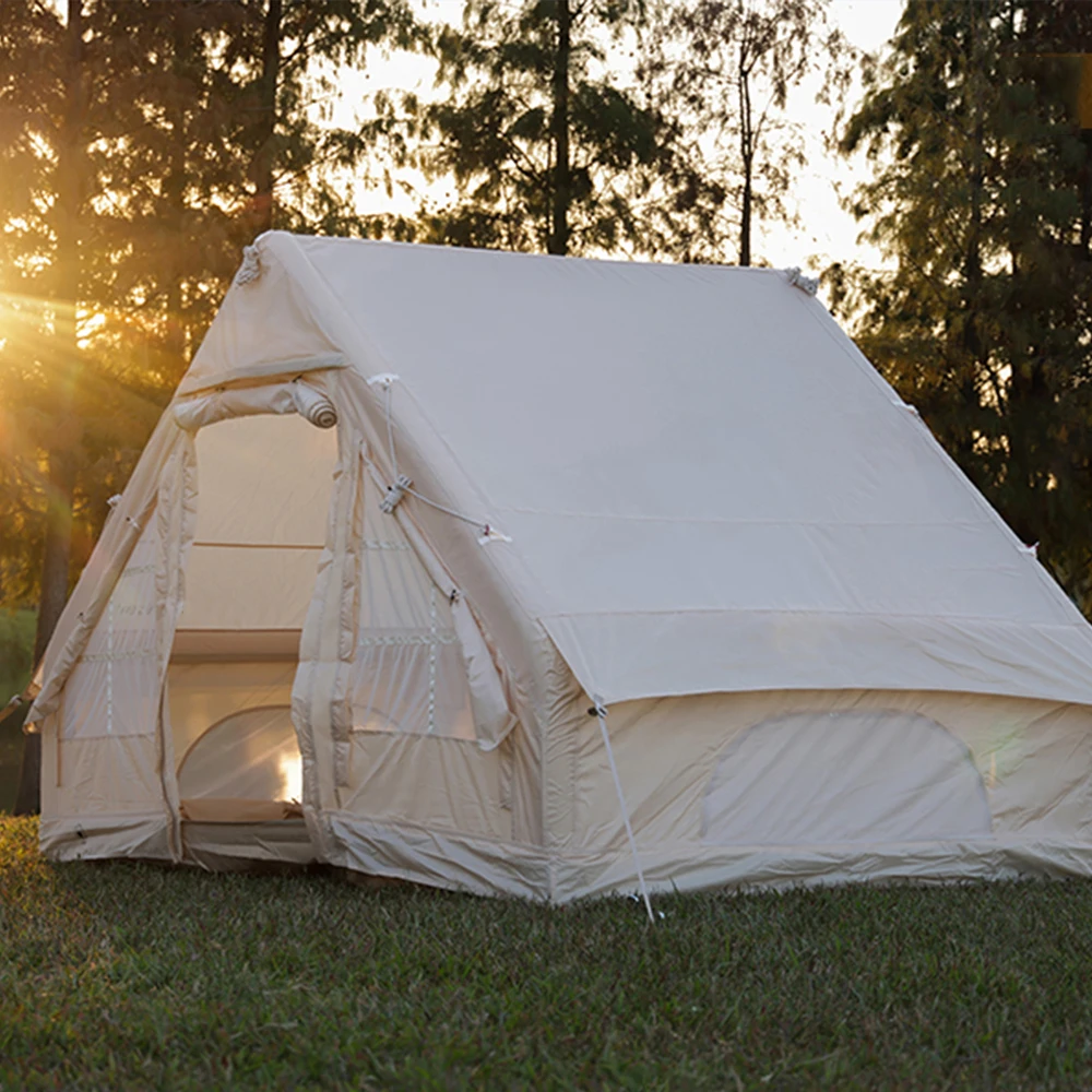 

China Brown Cotton Glamping Light Weight Oxford Cloth Fabric Blow up Winter Outdoor Air Inflatable Cabin House Camping Tent