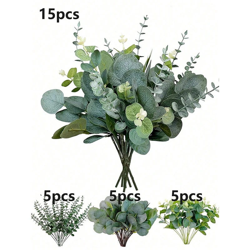 3/6/9Pcs Eukalyptus Künstliche Pflanze Bouquet Gefälschte Pflanze für Home Schlafzimmer Dekor Garten Hochzeit Dekoration Outdoor vase Ornament – Detail 8