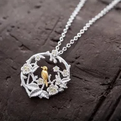 New Arrival Creative Beautiful Exquisite 925 Sterling Silver Jewelry Plum Birds Branch Clavicle Chain Pendant Necklaces XL049