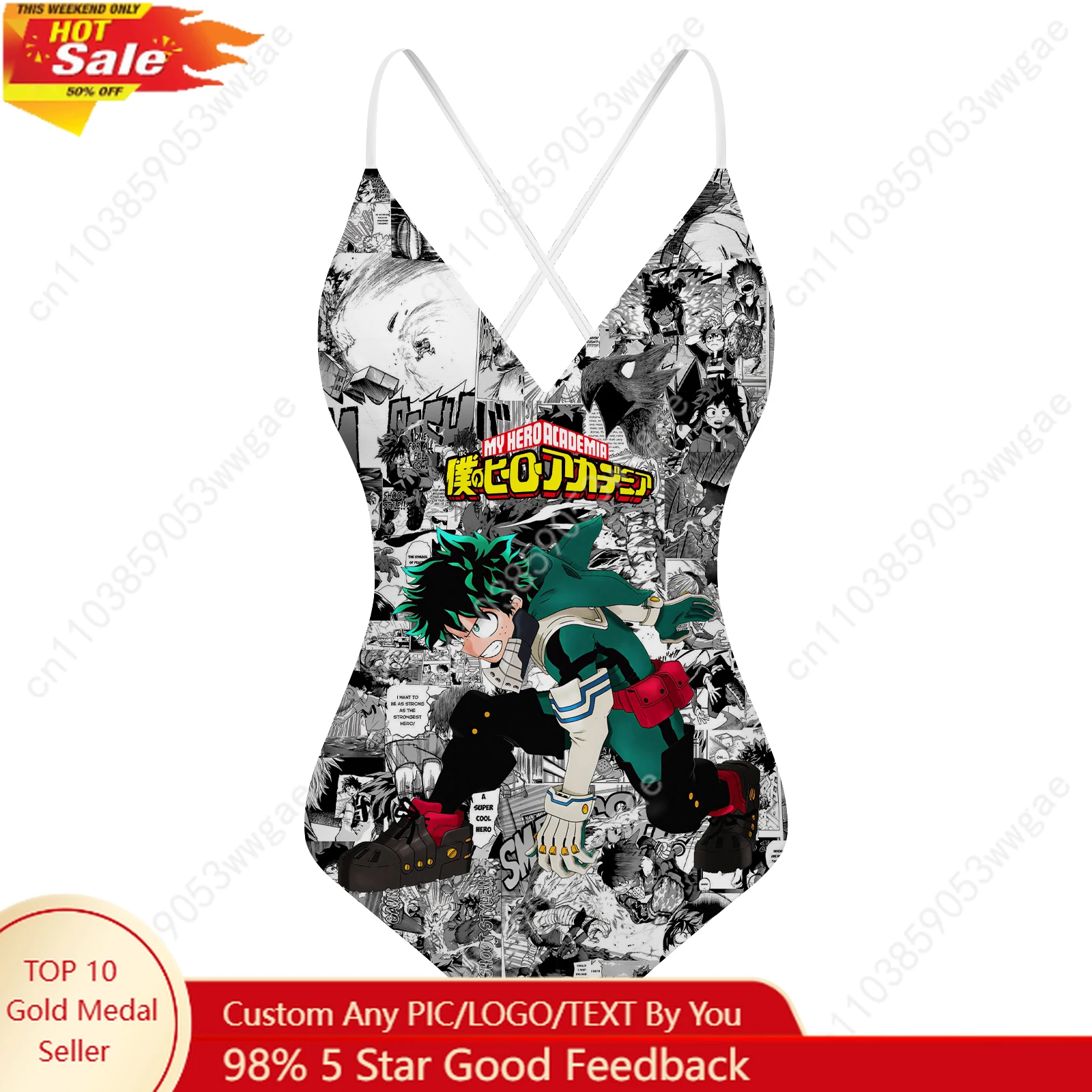 

My Hero Academia V-neck Halter Back Swimsuits Womens Bathing Suits Personalized Bikini Beach Sexy Swimwear Customized Beachwear