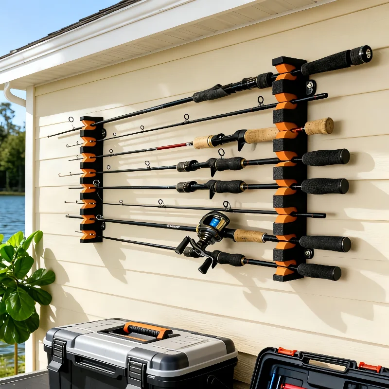 16-Rod Fishing Rod Rack EVA Foam ABS Base Anti-Scratch Wall Mounted | Heavy Duty Garage Boat Anglers Storage | Protect Rods