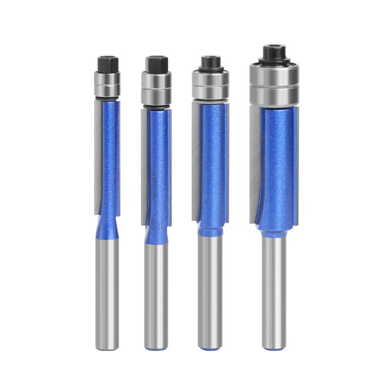 Juego de fresas de carburo de tungsteno para madera, brocas de enrutador CNC con rodamiento 1/4, 6mm, embellecedor al ras, rodamiento de brocas de enrutador