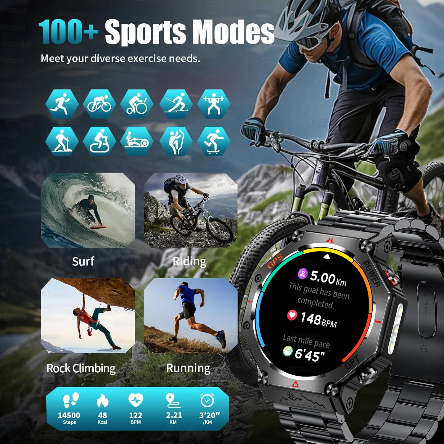 2025 New Military Grade T-Rex 3 Smart Watch Bulit-in Dual Band GPS Compass Altimeter GhatGPT 5ATM Waterproof Swimming SmartWatch - Image 4