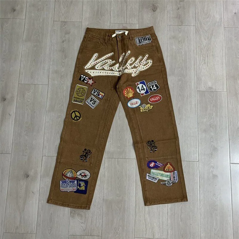 Джинсы унисекс Vale Forever с вышитым логотипом, длинные, свободного кроя, в стиле High Street Fashion, повседневные брюки