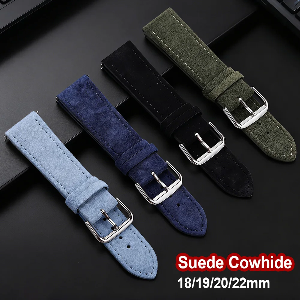 

Vintage Suede Cowhide Watch Strap 18mm 19mm 20mm 22mm Suede Cowhide Watch Band Blue Gray Brown Green Quick Release Bracelet
