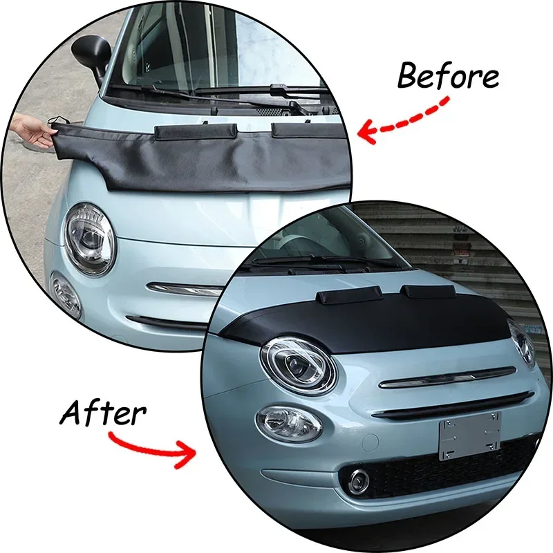 For Fiat 500 2007-IN Car Hood Sand and Stone Deflector Protection Cover Leather Exterior Modification Decorative Accessories