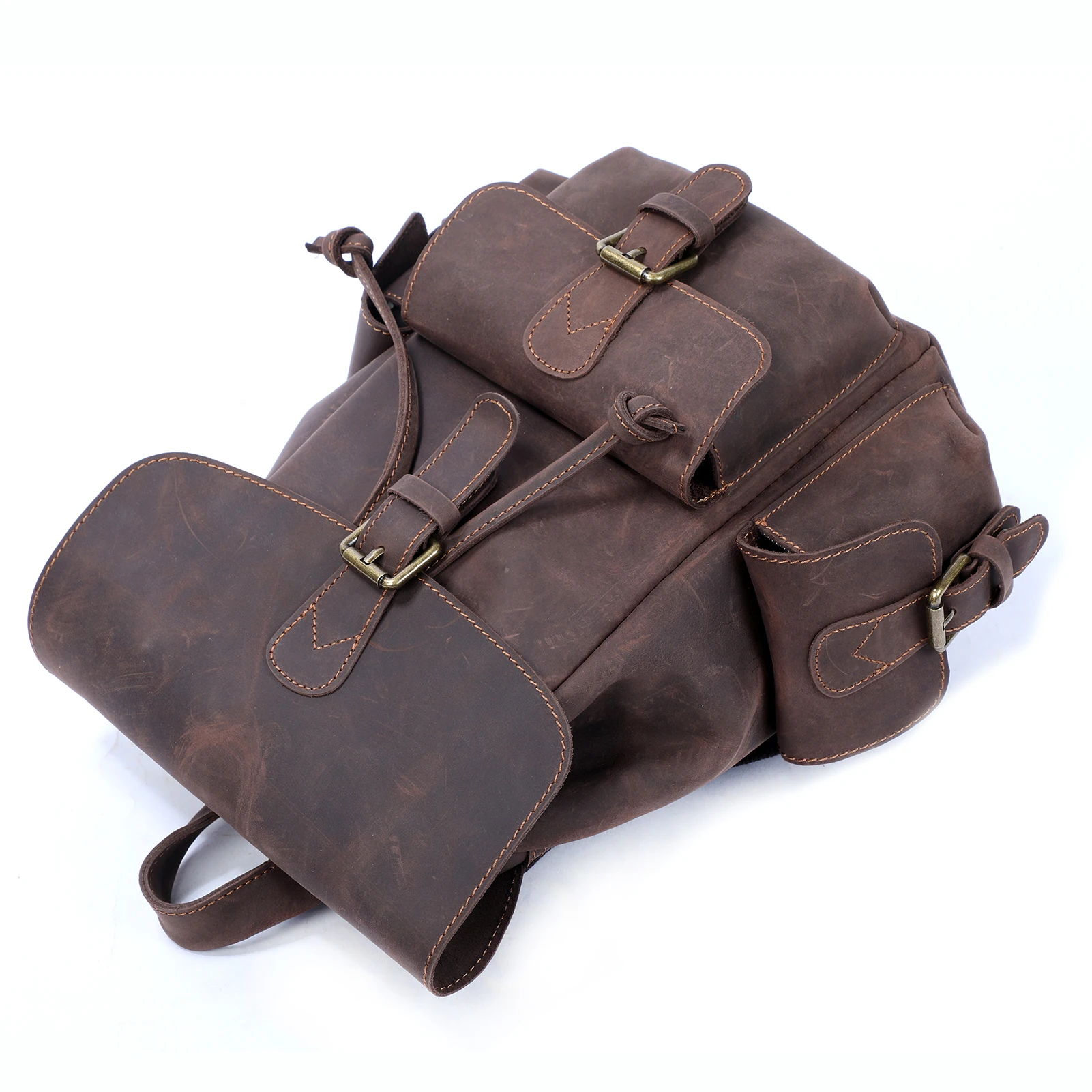 S.WORKER Vintage Echtleder-Rucksack für Damen, Reise-Vintage-Mini-Crazy-Horse-Schultasche, Schultertasche aus Rindsleder – Detail 13
