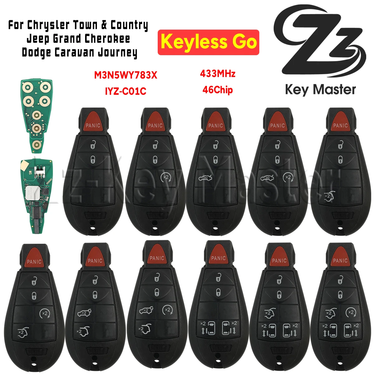 Zz Key Master Smart Card Key M3N5WY783X/IYZ-C01C ID46 Chip 433MHz For Chrysler Jeep Dodge Keyless Card