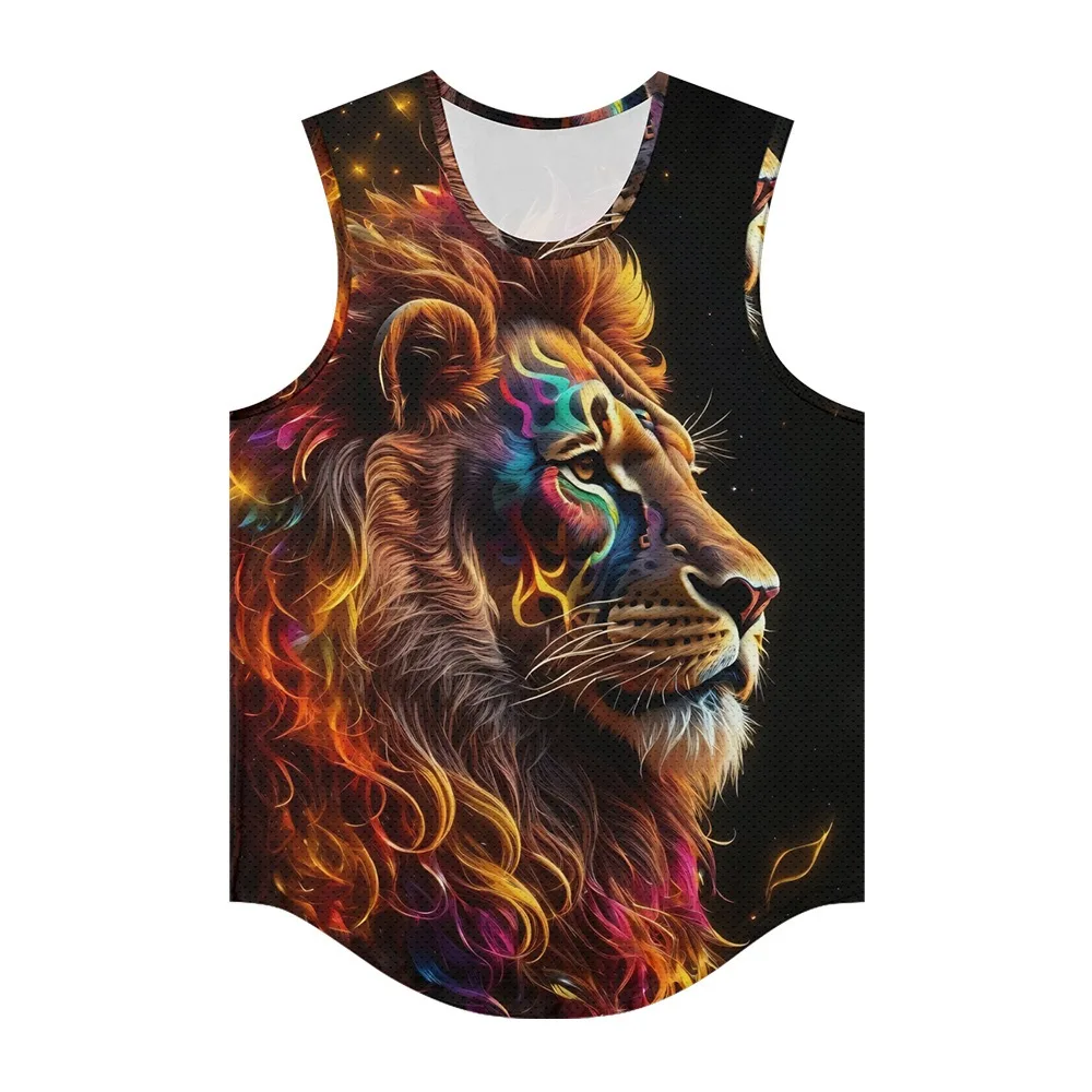 Chalecos de hombre a la moda Aura León animales impreso transpirable playa esencial gimnasio camiseta sin mangas ropa de calle deportes ropa de gran tamaño