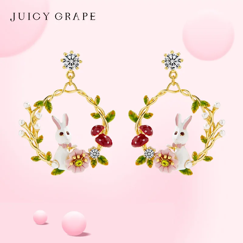 

Juicy Grape Silver 925 Pin Earrings Enamel Rabbit Eardrops For Women Artificial Zircon Handmade Earrings Body Piercing Jewelry