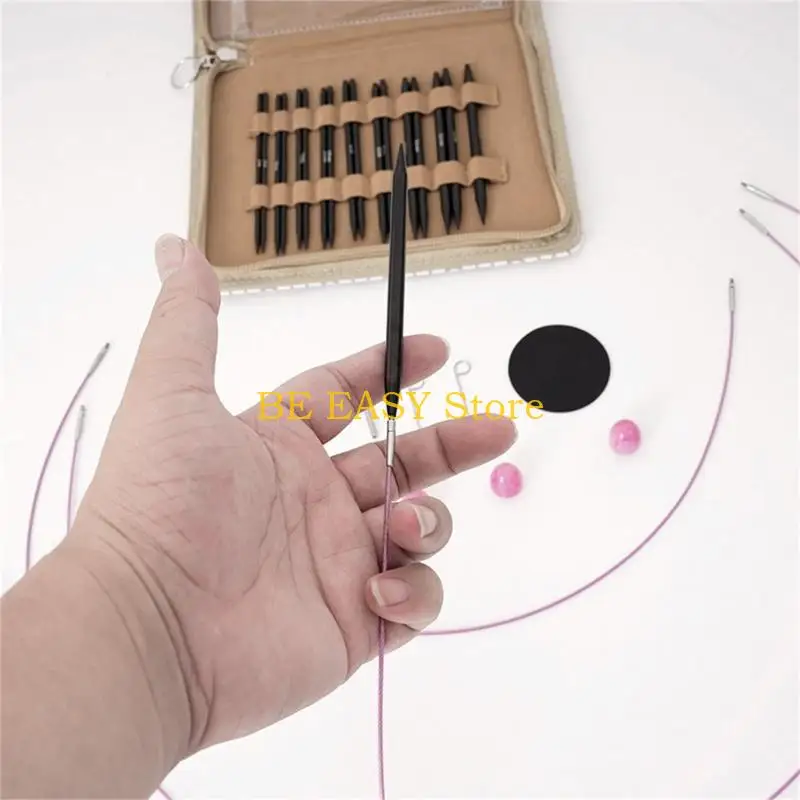 

E28F 9 пар сменных вязальных спиц 3,0 мм-6,0 мм алюминиевые круговые вязальные спицы с аксессуарами для вязания