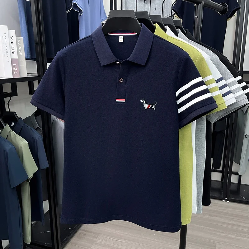 luxury brand men's high quality short sleeves polo shirt lapel embroidery puppy cuff stripe t-shirt business leisure men's wear image 6