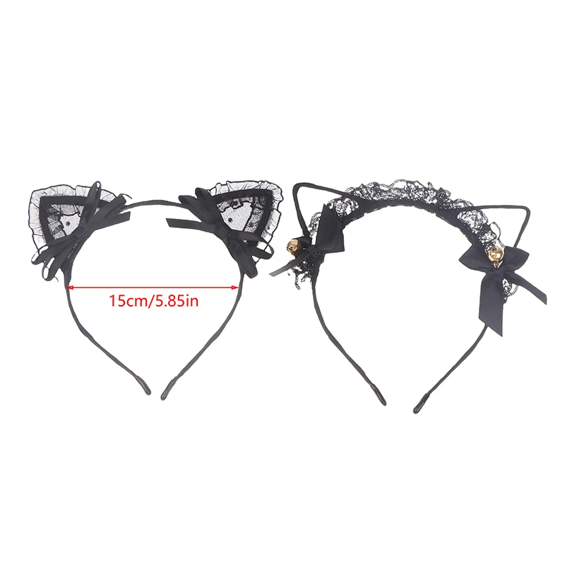 1Pc Headband Ladies Black White Lace Mesh Cat Ear Headband Sexy Crown Headband Rabbit Ear Hair Accessory Party Props