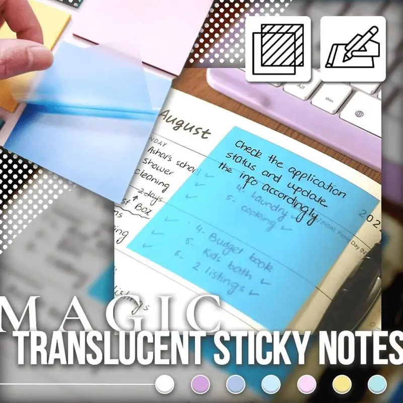 Clear Sticky Notes 400 Sheets Transparent Sticky Note Pads Reusable Translucent Memo Pad 3 X 3 Inch -50 Sheets Per Pad 6
